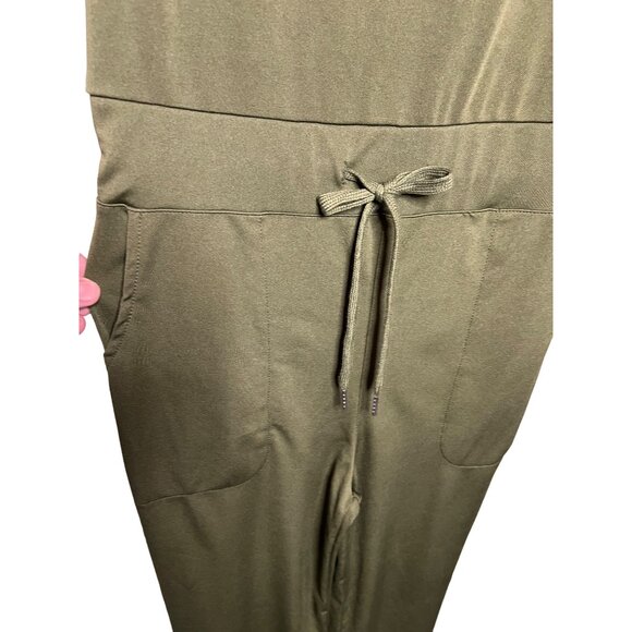 Green jumpsuit MEDIUM sleeveless  pockets wide legs stretch Comfortable - Picture 4 of 12